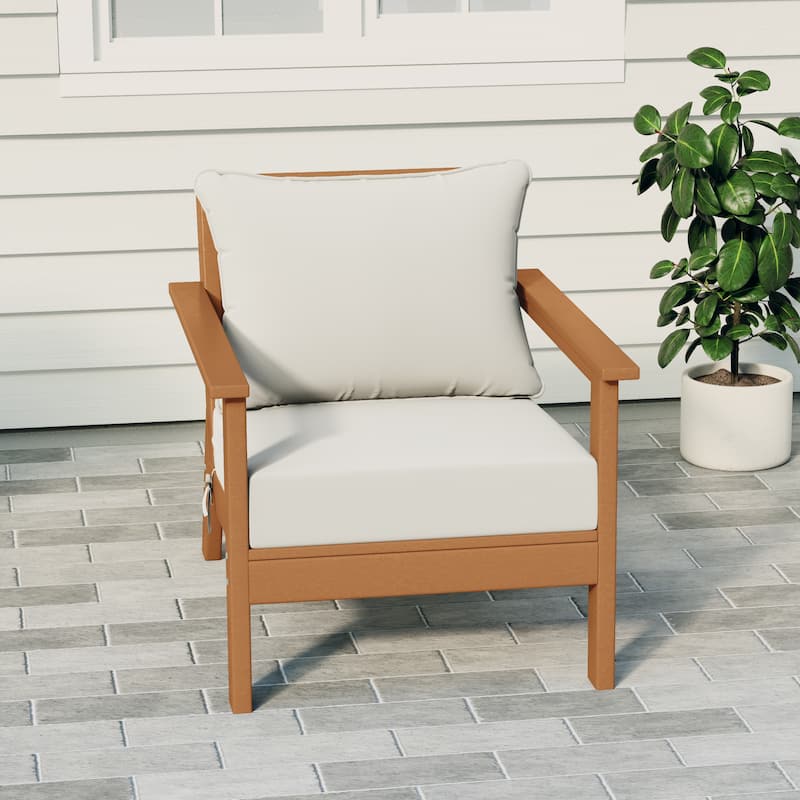Birchwood All Weather HDPE Outdoor Patio Deep Seating Teak Club Chair With Cushions (1-Piece)
