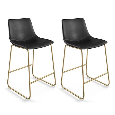 Stools PU leather seat and gold legs bar height (set of 2)