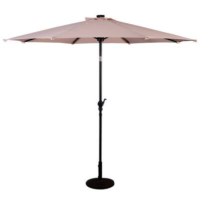10FT Patio Solar Umbrella LED Patio Market Steel Tilt W/ Crank Outdoor New-beige