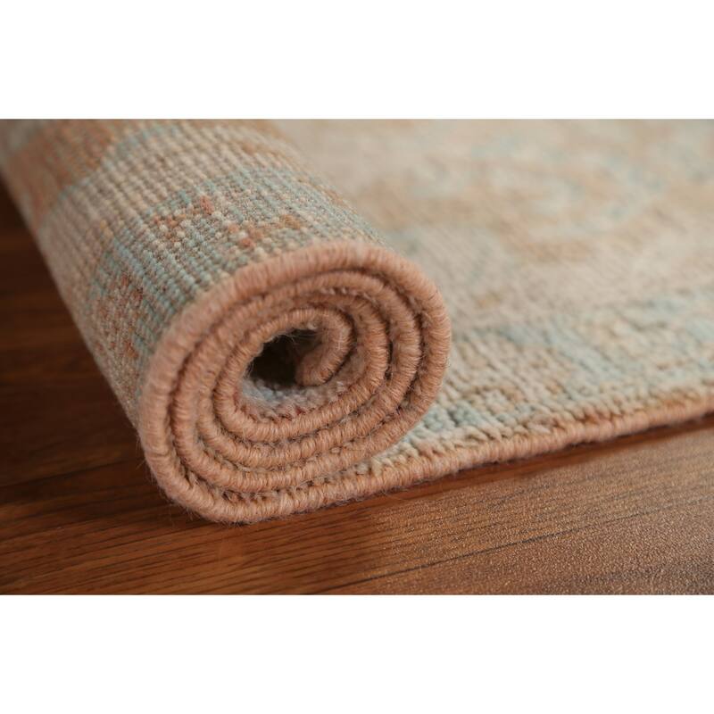 Hand Knotted Oriental 100% Wool Carpet Transitional Geometric Oranges & Rust Oushak Area Rug - 3' 10'' X 1' 11''