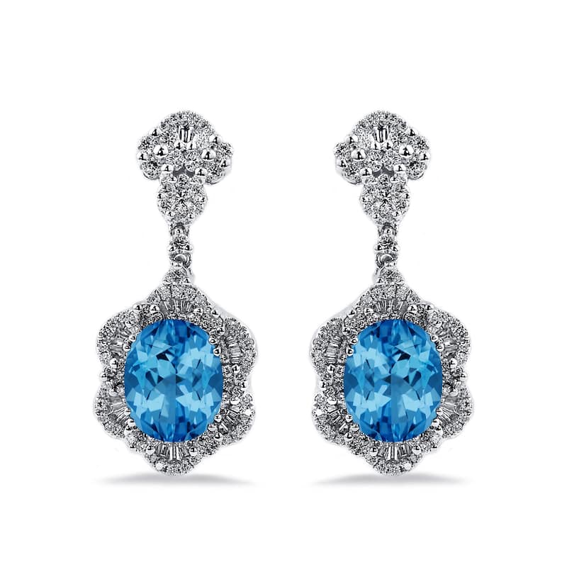 Auriya 6 3/8ct Fancy Oval-cut Topaz Halo Diamond Drop Earrings 1 7/8ctw 18k Gold