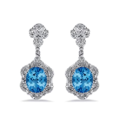 Auriya 6 3/8ct Fancy Oval-cut Topaz Halo Diamond Drop Earrings 1 7/8ctw 18k Gold