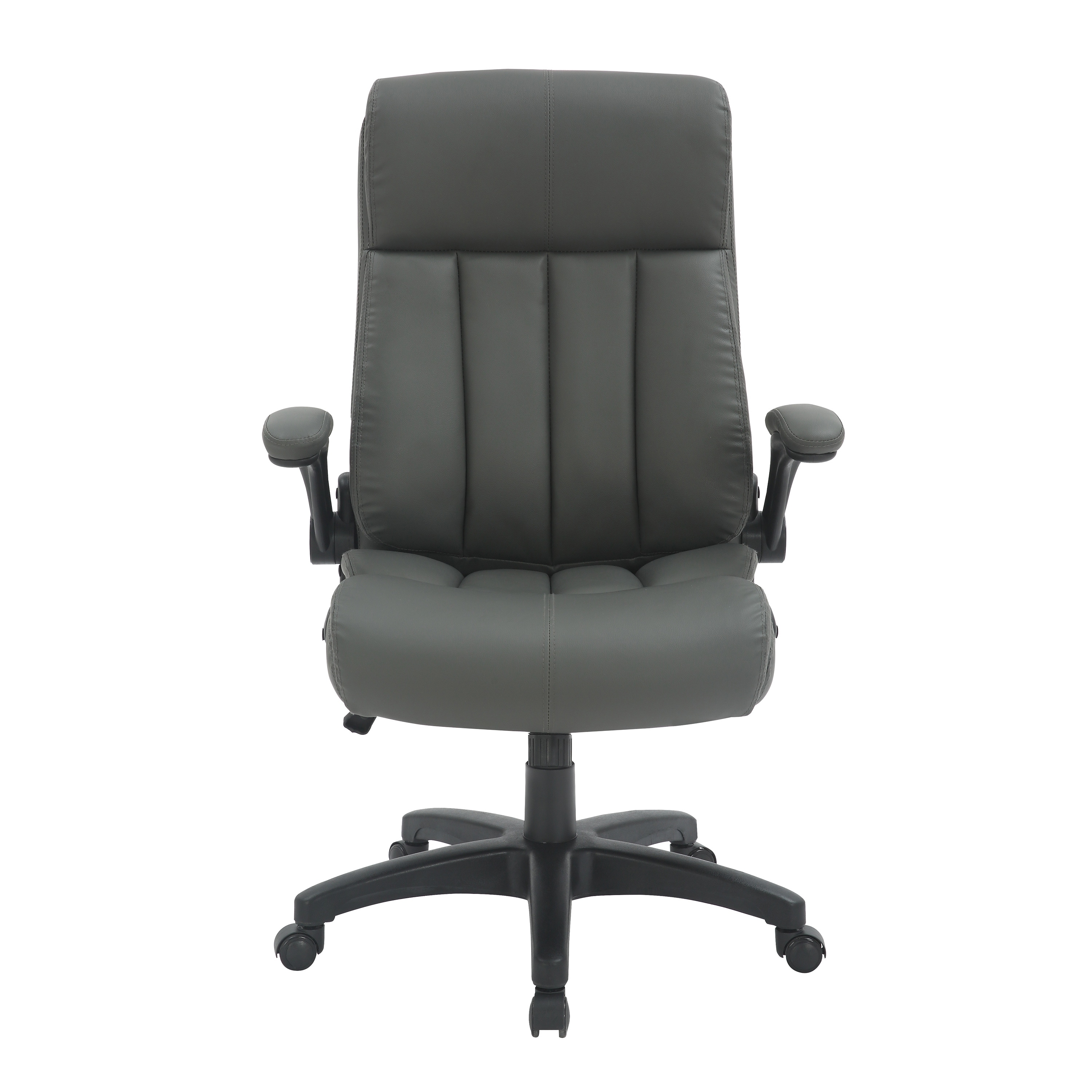 Techni Mobili Ergonomic Faux Leather Office Chair - Ultra-Padded Executive Desk Chair with Flip-Up Armrests, Grey