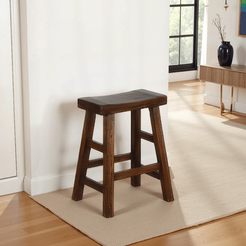 Reggie Counter Stool Set of 2, Saddle Seat Mocha Brown Mahogany