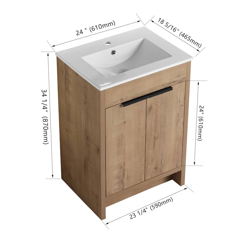 Freestanding Bathroom Vanity with White Ceramic Sink