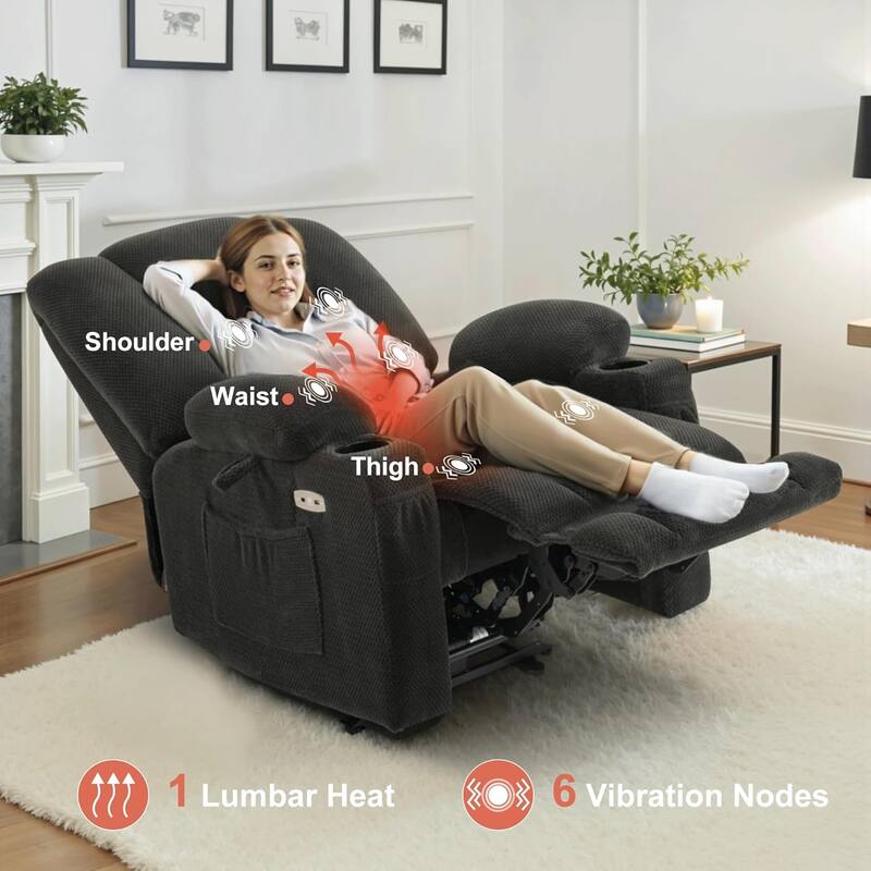 MCombo Electric Power Recliner Chair with Massage & Heat, Plush Fabric 8015