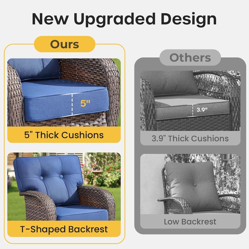Gymojoy Wide T-Shaped High Back Swivel Glider Chairs Set with Side Table and 5-inch Cusion for Patio & Balcony