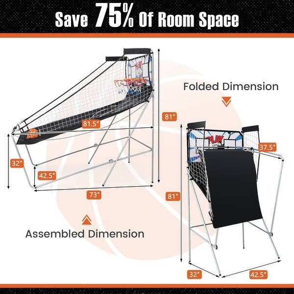 Foldable Dual Shot Basketball Arcade Game with Electronic Scoring System - 81.5" x 42.5" x 81"