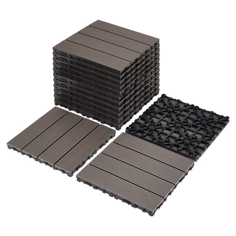 9 PCS heavy-duty & recyclable Wood-Plastic Interlocking Deck Tiles 11.8" x 11.8"- Waterproof Outdoor and Indoor Flooring - Coffee