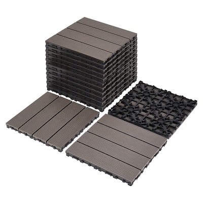 9 PCS heavy-duty & recyclable Wood-Plastic Interlocking Deck Tiles 11.8" x 11.8"