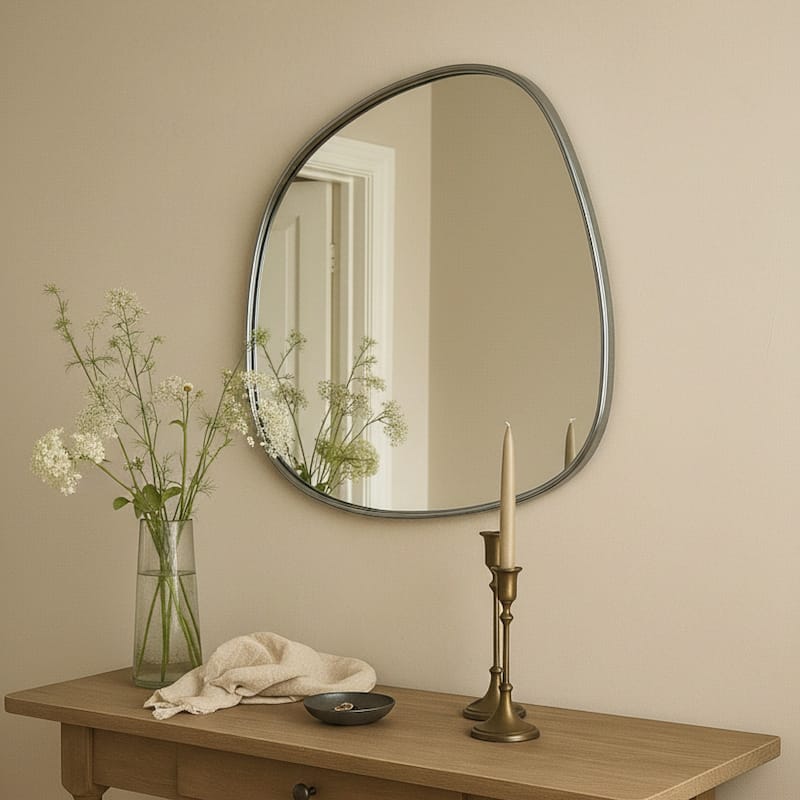 TEHOME Asymmetrical Irregular Shaped Mirror Antiqued Gold Asymmetrical Accent Mirror Irregular Bathroom Wall Mirror 27" x 27"