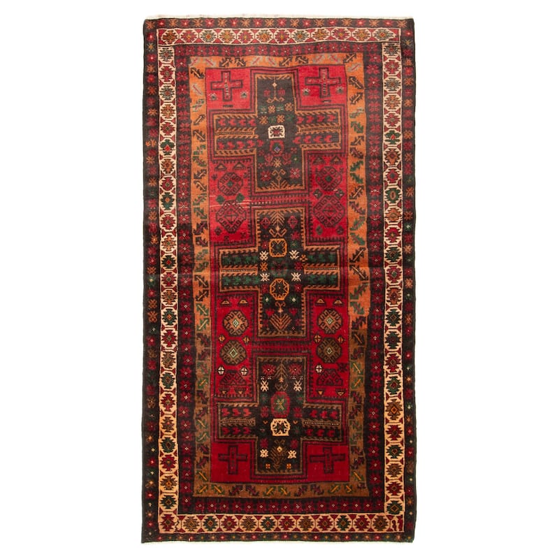 ECARPETGALLERY Hand-knotted Baluch Dark Red Wool Rug - 3'4 x 6'5