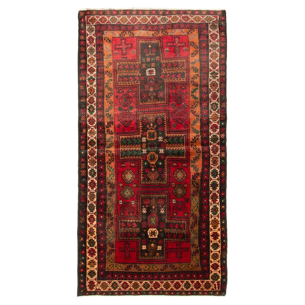 ECARPETGALLERY Hand-knotted Baluch Dark Red Wool Rug - 3'4 x 6'5