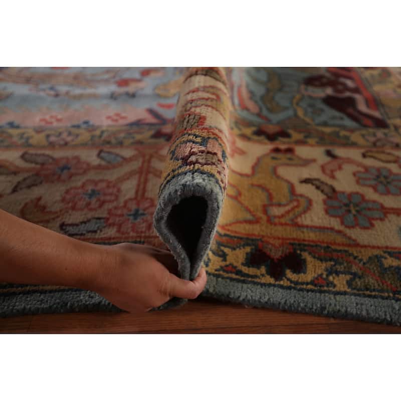 Hunting Animals Blue Ziegler Oriental Area Rug Handmade Wool Carpet - 9'0"x 11'11"