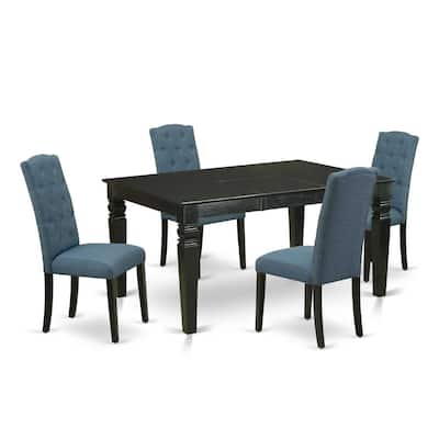 HomeStock 5-Piece Rectangle Black Finish Solid Wood Top Dining Table with 4-Parson Chair with Butterfly Leaf Lattice Back