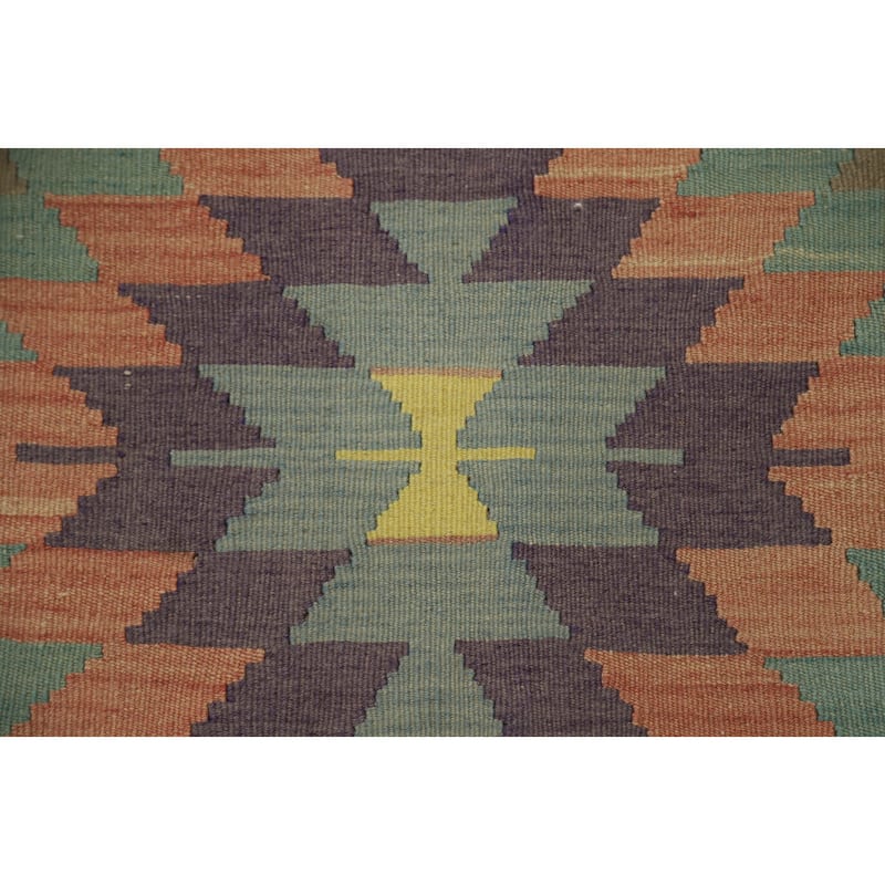 Hand Woven Oriental 100% Wool Carpet Southwestern Tribal Multi-Colored Kilim Area Rug - 7' 2'' X 5' 8''