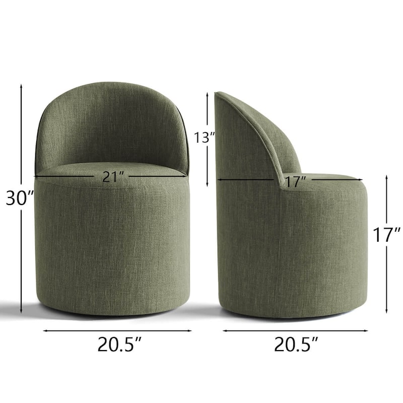 Linen Rolling Upholstered Dining Chair with Wheels (Set of 2)