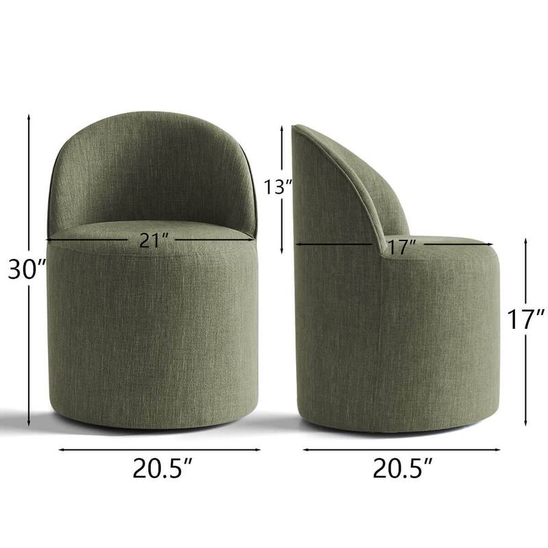 Upholstered Barrel Linen Dining Chair with Casters(Set of 4)