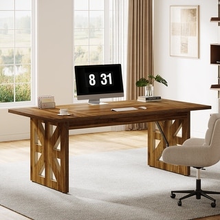 62.4 Inches Executive Computer Desk, Farmhouse Large Home Office Desk