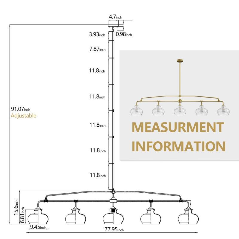 Modern Linear Chandelier Gold Chandeliers Kitchen Island Lighting with Clear Glass Shade - 3 / 4 / 5 Lights