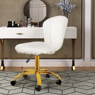 Fakefur Makeup Vanity Chair Golden Leg Mid Back Dressing Chair Adjustable and Swivel Desk Chair Bed Bath Beyond 33354084