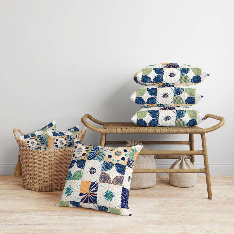 Zellige Dreamscapes Faux Suede Reversible Throw Pillow Blue and Orange