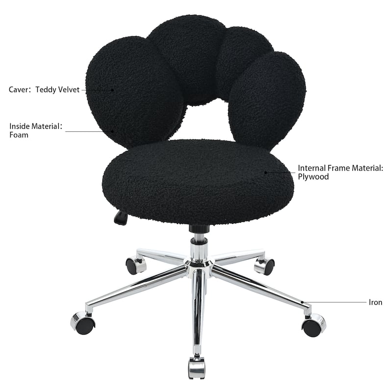 360°Swivel Height Adjustable Swivel Chair, Teddy Fabric, Home Office Chair