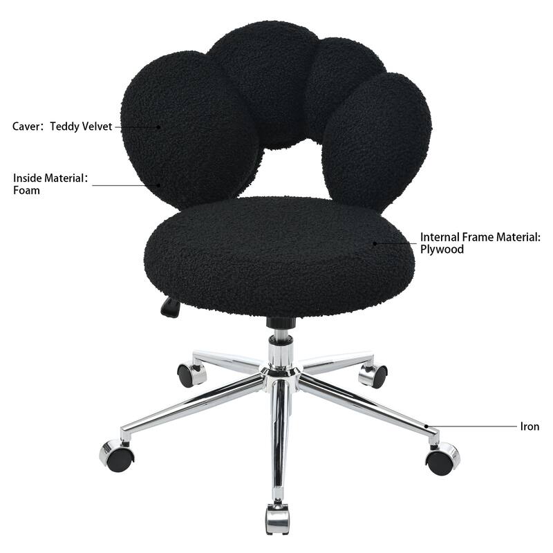 Criss Cross Chair with Wheels, Teddy Fabric Home Office Chair, 360°Swivel Height Adjustable Swivel Vanity Chair