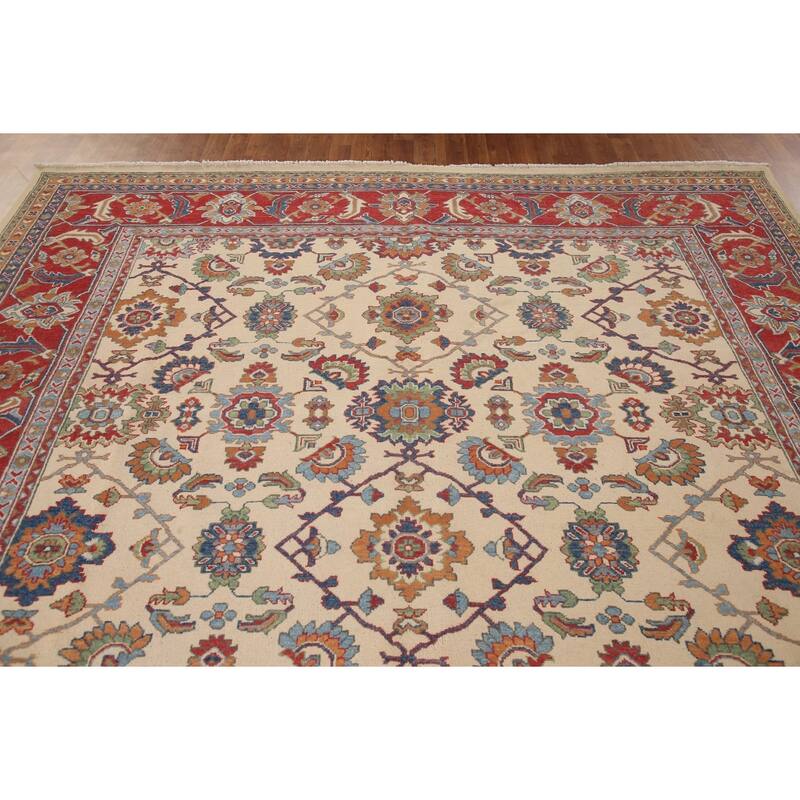 Ivory Kazak Area Rug Handmade Wool Carpet - 8'10"x 11'6"