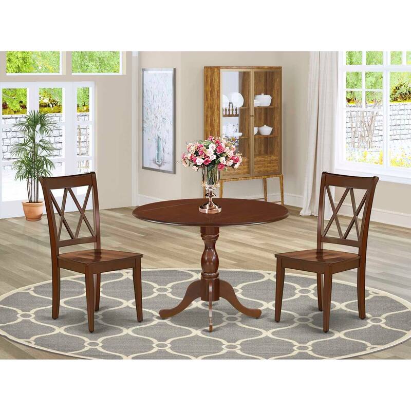 3-Piece Mahogany Finish Solid Wood Top - Dining Room Set - Seats 4