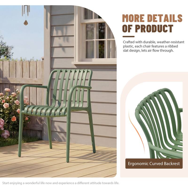 Outdoor Dining Set 5-Piece Stackable Plastic Lightweight Dining Armchair and Extendable Dining Table