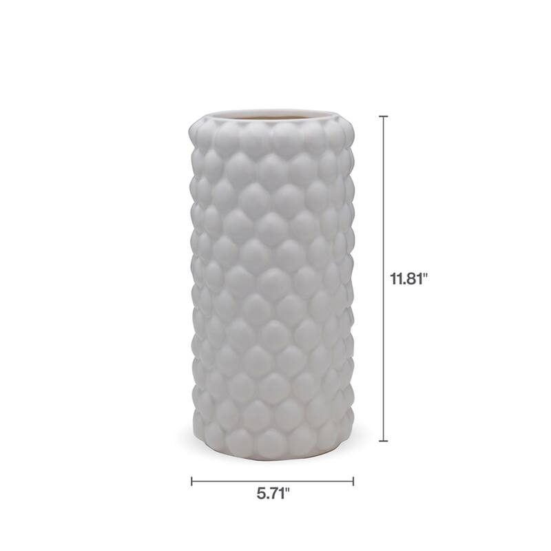 Elements White Cable Knit Ceramic Vase, 12 Inch
