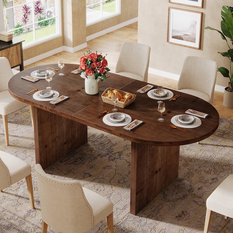 55" Rustic Oval Wood Dining Table for 6, Farmhouse Kitchen Table