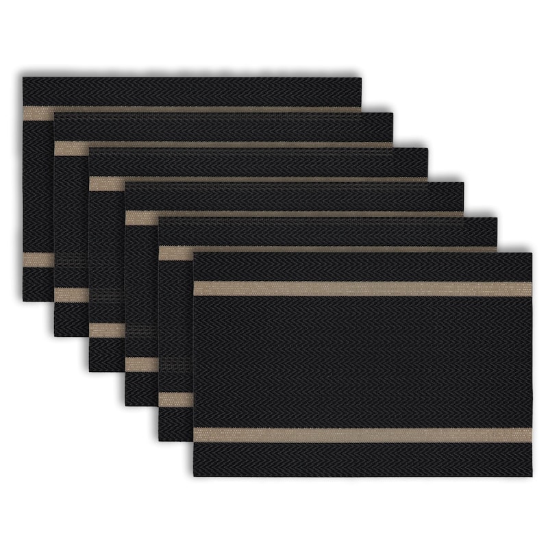 Dainty Home Annandale Vinyl Reversible Rectangular Placemat Set Of 6 - 12" x 18" - Black And Gold