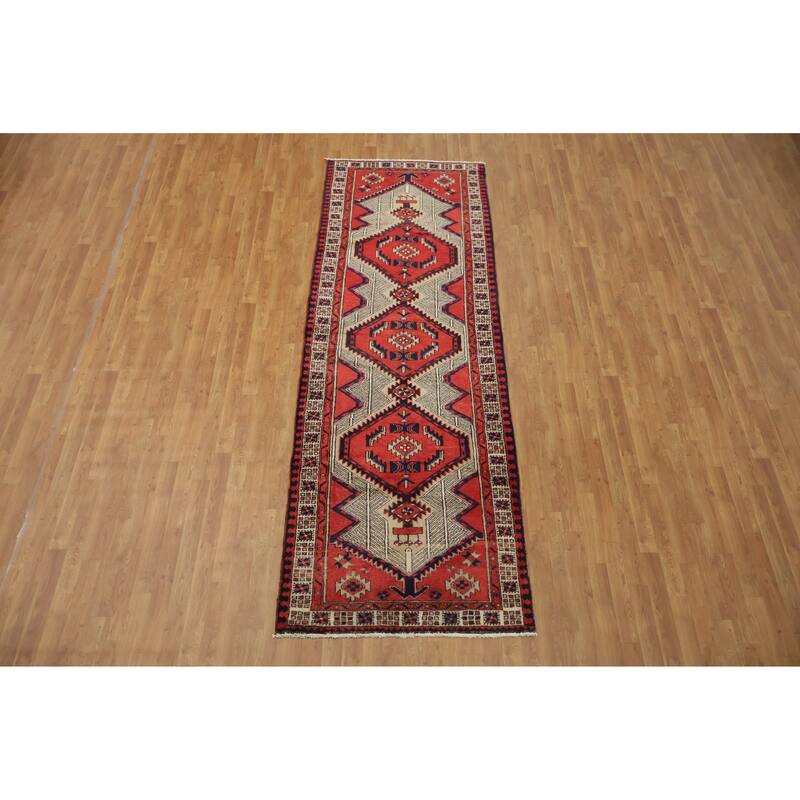 Hand Knotted Oriental 100% Wool Carpet Traditional Tribal Red Ardebil Runner Rug - 10' 6'' X 3' 8''
