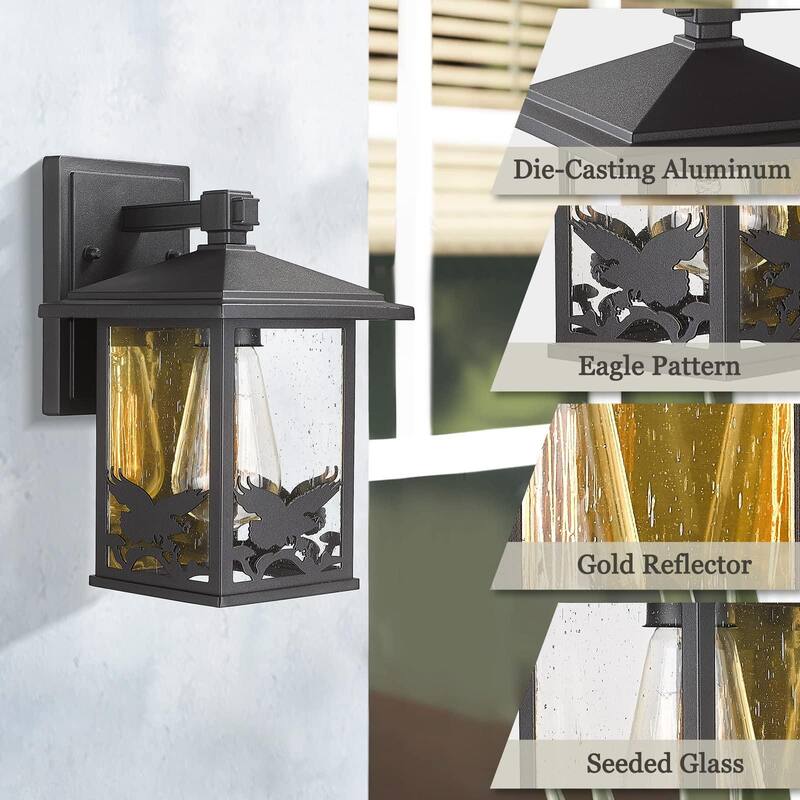 Outdoor Wall Sconce Light, Aluminum Eagle Pattern with Seeded Glass
