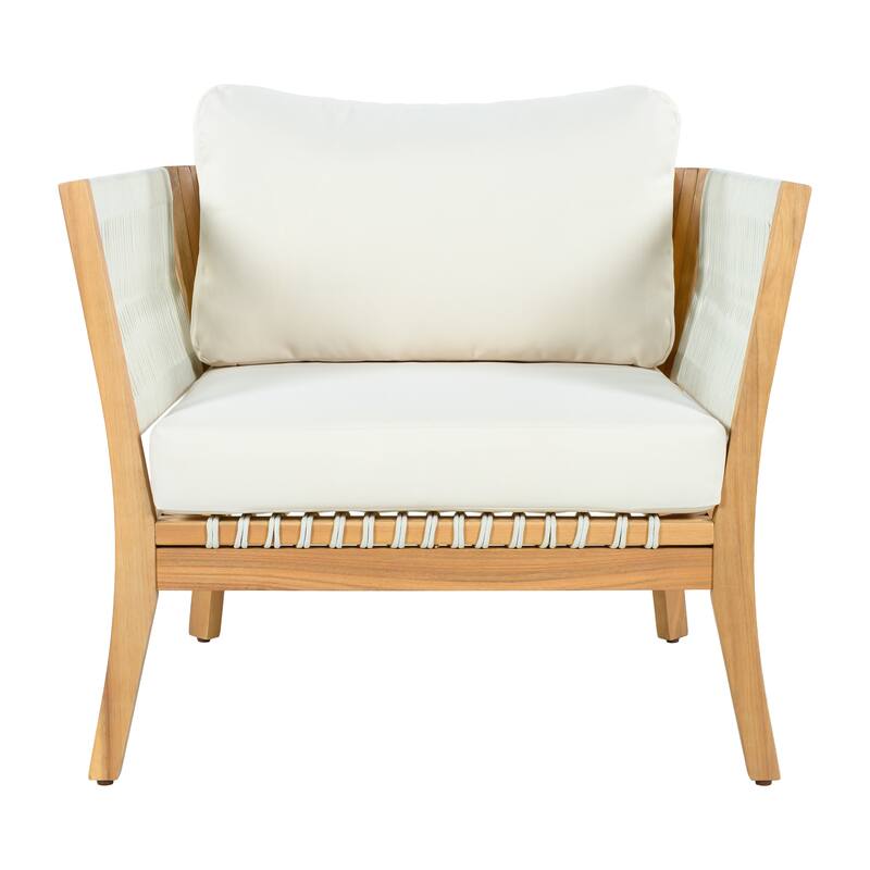 Christopher Knight Home - Modern Outdoor Acacia Wood Patio Lounge Chair with Woven Rope Accents and Weather-Resistant Cushions