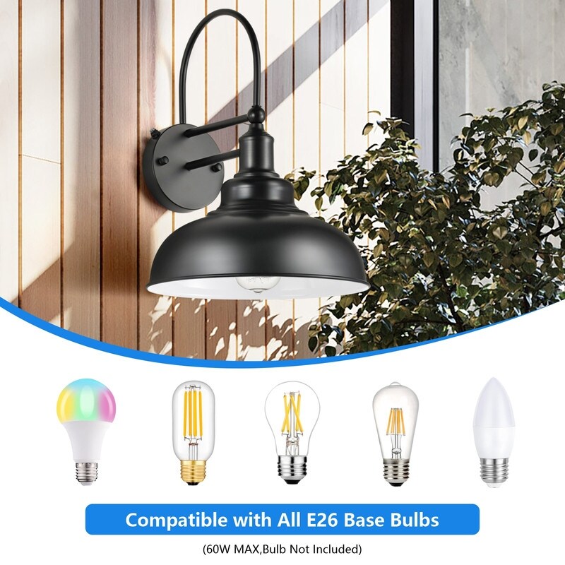 Dusk to Dawn Waterproof Farmhouse Gooseneck Wall Lights Perfect for Outdoor Porches Garages Set of 2 No Bulbs Black ZZHY