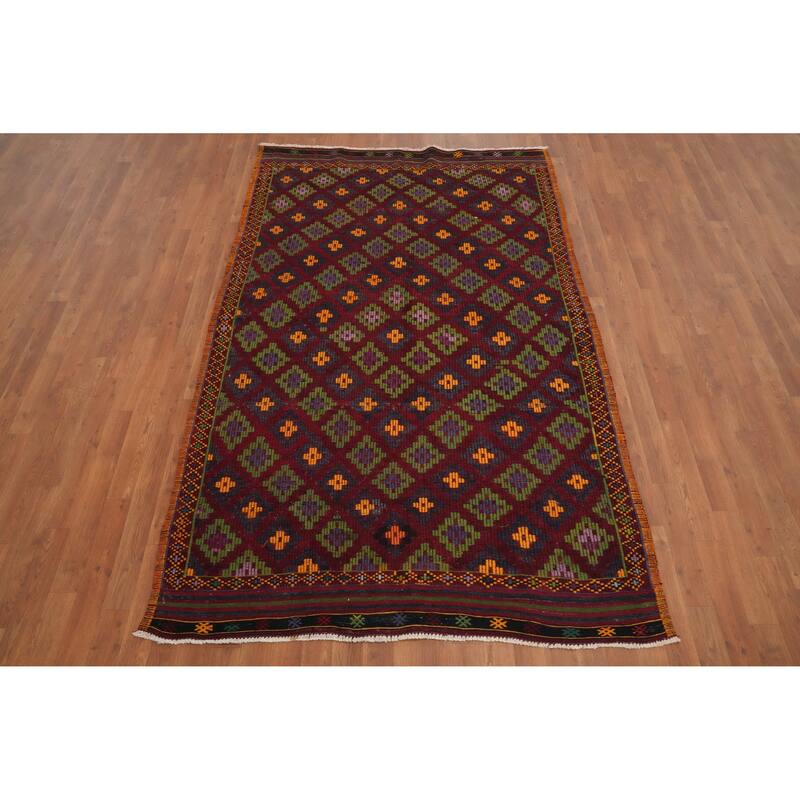 Hand Woven Oriental 100% Wool Carpet Southwestern Tribal Red Kilim Area Rug - 7' 11'' X 4' 10''