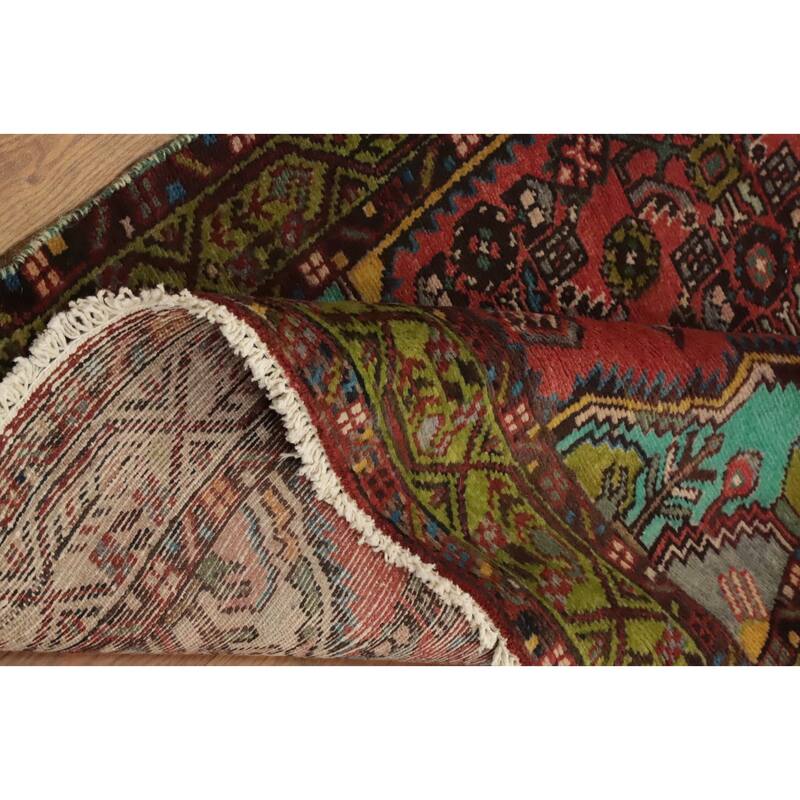 Hand Knotted Oriental 100% Wool Carpet Traditional Geometric Oranges & Rust Hamedan Runner Rug - 12' 9'' X 3' 4''
