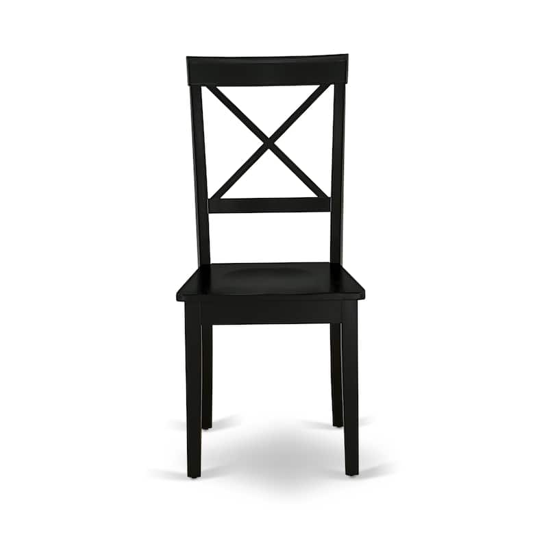 East West Furniture Boston Dining Room Chairs - Cross Back Solid Wood Seat Chairs, Set of 2, Black - BOC-BLK-W