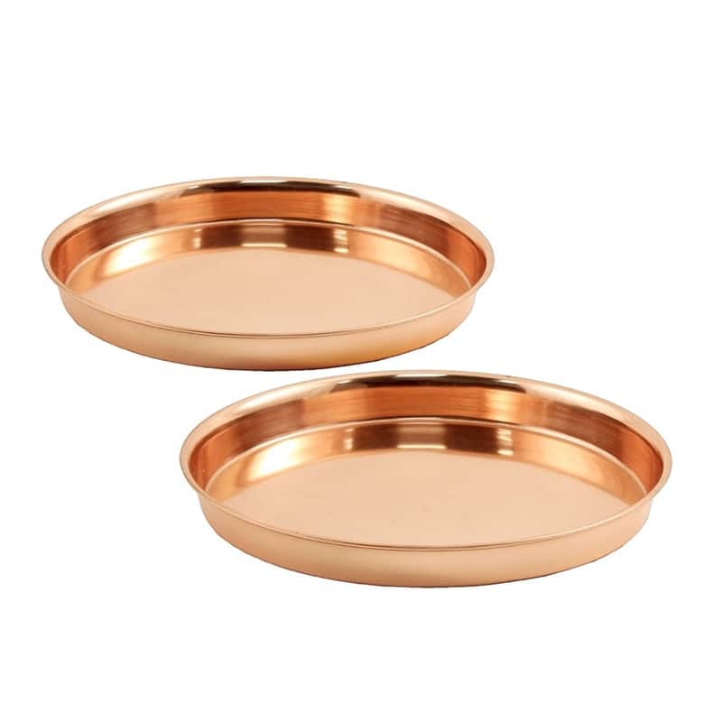 Achla Designs Set of 2 Decorative Round Stainless Steel Trays, 8.5 Inch Diameter, Copper Plated Finish