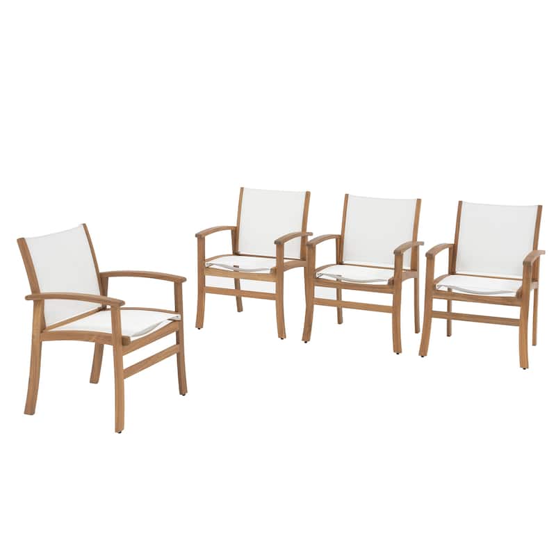 Outdoor Wooden Armchairs with Textilene Back (Set of 4)