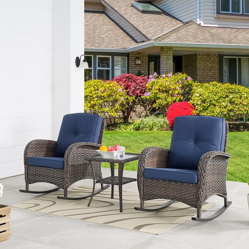 Pocassy Outdoor Rocking Chair Patio Rattan Rocker Chair