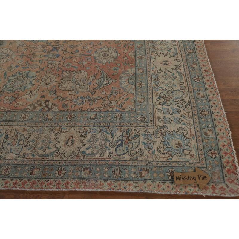 Hand Knotted Oriental 100% Wool Carpet Traditional All-Over Coral Tabriz Area Rug - 12' 4'' X 9' 1''