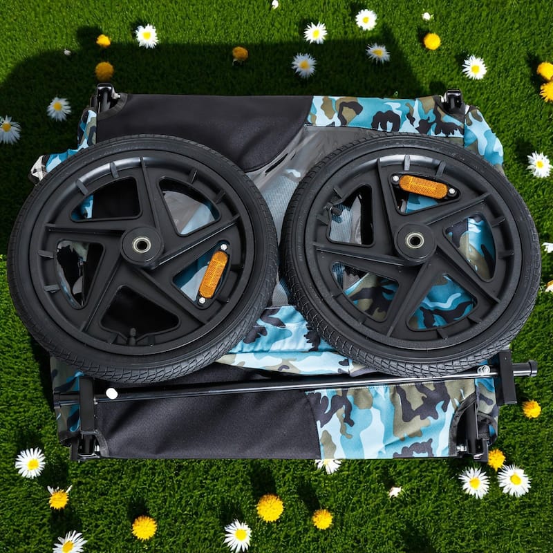 Heavy Duty Collapsible Pet Bike Trailer with 16" Wheels, Foldable Dog Bicycle Carrier Cart with Hitch & Reflectors