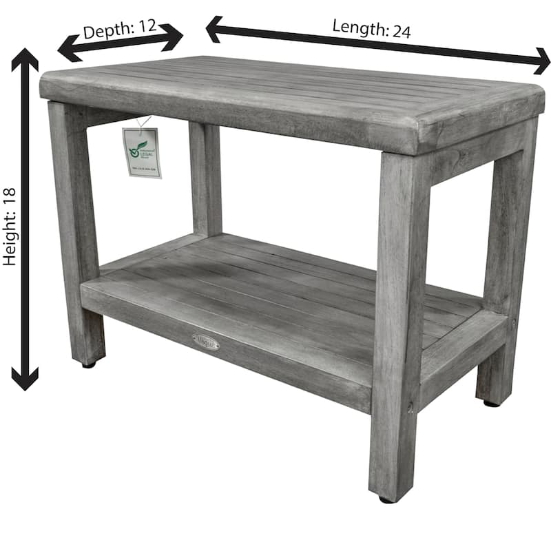 CoastalVogue Eleganto Antique Gray 24" Teak Wood Shower Bench