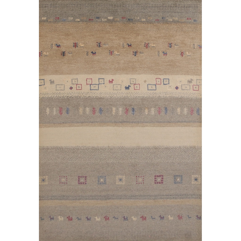 Tribal Gabbeh Indian Area Rug Handmade Beige Wool Carpet - 5'3" x 7'7"