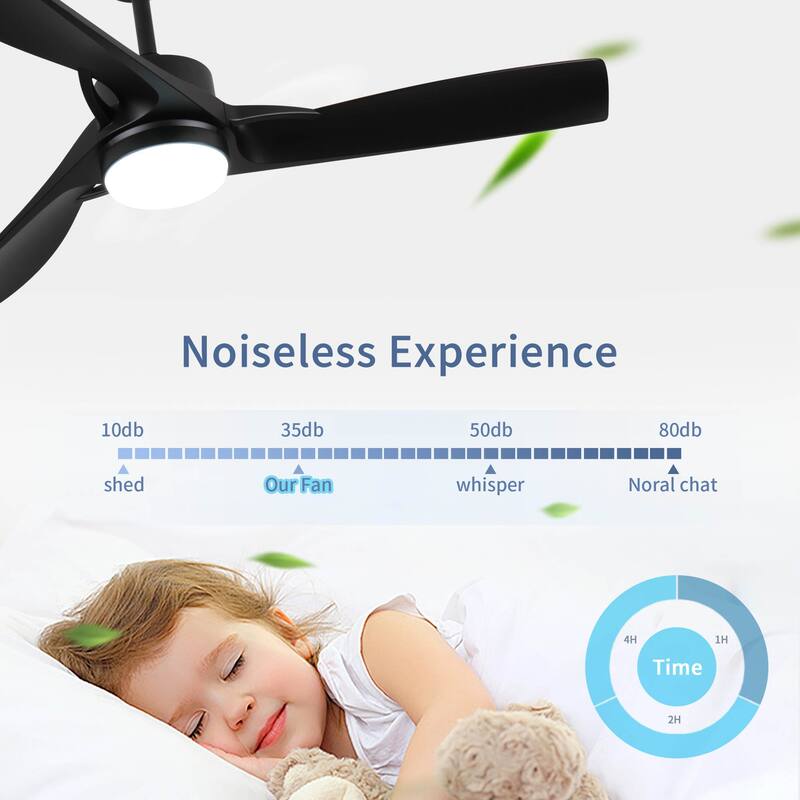 3 Blades Propeller Smart Ceiling Fan Light, 52 Inch Ceiling Fan with Remote Control, 6-Speed, 2 Downrods