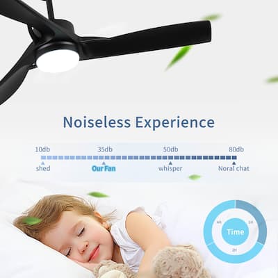 52 Inch black Ceiling Fan with light, Ceiling Fan with 3 Reversible Blades, 2 Downrods, 6-Speed Remote Control